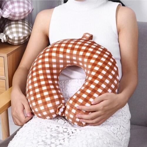 Fashion Solid Plaid U Shaped Memory Foam Neck Pillows Soft Slow Rebound Space Travel Pillow Solid Neck Cervical Tourist Headrest