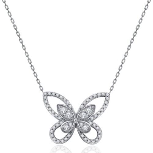 Butterfly Pendant Necklaces 100% 925 Sterling Silver Simulated Moissanite Zircon Wedding Fine Neck Jewelry