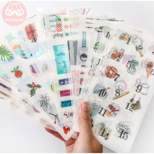 Mr.paper 24 Designs 4pcs/lot Based Sketchbook Deco Washi Stickers Scrapbooking Bullet Journal Popular Deco Plain Sheet Stickers