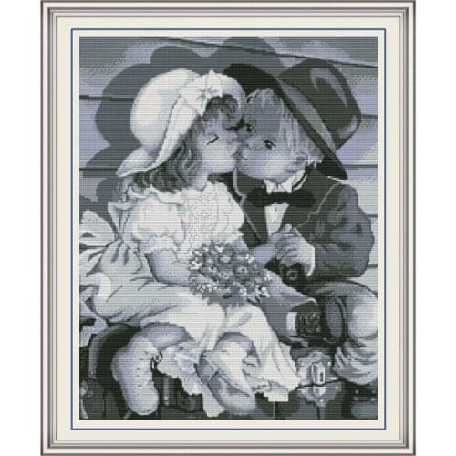 Childhood Joy Sunday Cross Stitch Patterns 14ct Print Fabric DMC DIY Counted Cross Stitch Kits for Embroidery Needlework Kits