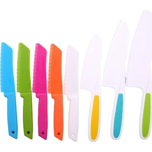 8Pcs / Set Kitchen Toddler Knife Set Kid Children Kitchen Chef Nylon Plastic Bread Knives Fruit Cake Salad Lettuce Knife