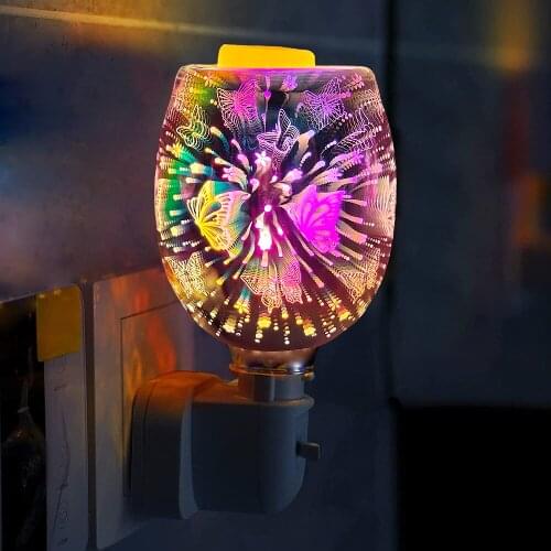 Wax Melt Warmer In 3D Glass – Butterfly Electric Plug in Oil Burners with Glass Dish on Top for Tart Melts& Spare Bulb