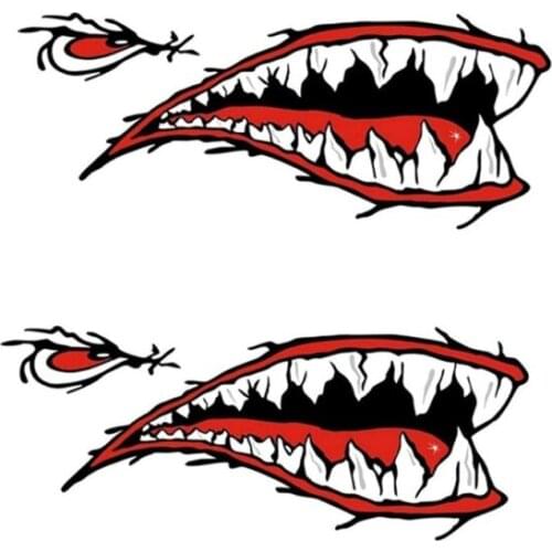 2pcs Car Stickers 3D Shark Teeth Mouth Funny Decal Car-covers Kayak Canoe Dinghy Boat Waterproof Stickers Decoration