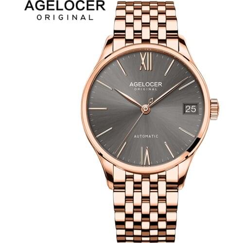 Agelocer Luxury Dress Watch Mechanical Automatic Watch Brands With Date Gold Rose Power Reserve Waterproof Wrist Watch 7073D9
