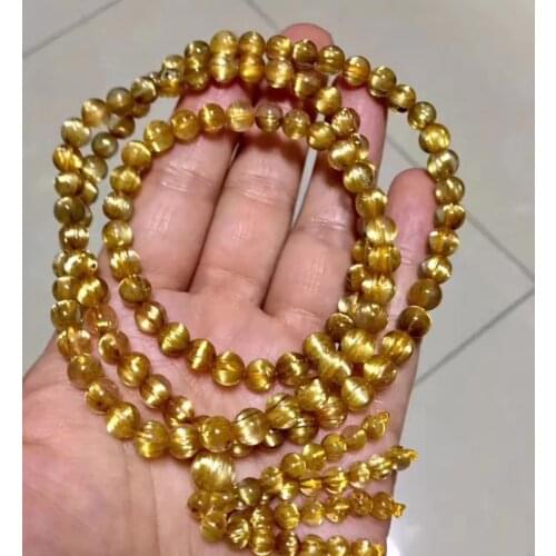 Natural Gold Rutilated Quartz Stretch Thick Plates Beads Bracelet 6mm AAAAA