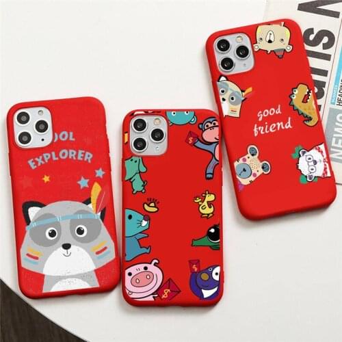 Cute funny cartoon animals Phone Case For iPhone XS MAX 11 Pro X XR 7 8 6 Plus Candy Color red Soft Silicone Cover