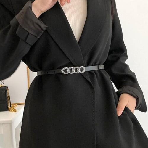 Fashion Pu Leather Thin Belt For Women Metal Chain Buckle Waist Strap Designer Female Trouser Dress Coat Decoration Waistband