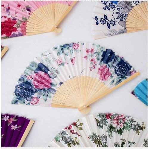 Retro Flower Pattern Chinese Style Folding Fan Wooden Classical Dance Fans For Female Party wedding birthday Halloween