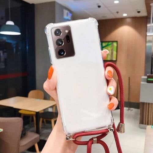Luxury Lanyard Silicone Phone Case For Samsung Galaxy S21 S20 S10 S9 A21S Note 20 10 9 Lite Plus Ultra-thin Necklace Rope Cover