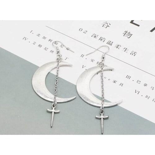 Crescent earrings Gothic jewelry pagan dagger moon pendant earrings mysterious witch ladies fashion gift