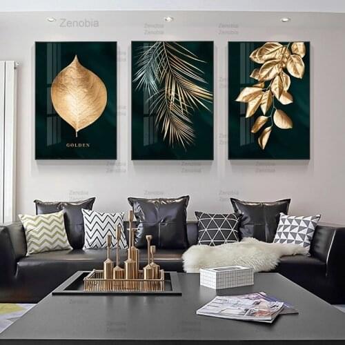 Nordic Decoration Golden Leaf Canvas Abstract Painting Wall Art HD Posters and Prints Decoration Pictures Living Room Home Decor