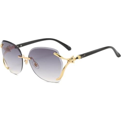 Big Gradient Oval Fox Women Men Animal Rimless Vintage Sunglasses UV Sun Glasses