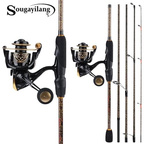 Sougayilang 1.8-2.1m Fishing Combo 5 Section Carbon Spinning Rod with 5.2:1 Hight Speed Golden Fishing Wheel Carp Fishing Tackle