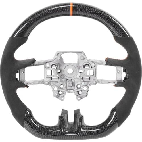 Carbon Fiber Steering Wheel Suede W/Orange Stitching 12 O-Clock Ring Fit for Ford Mustang EcoBoost/GT/Shelby GT350