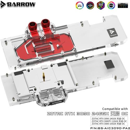 BARROW Water Block use for ZOTAC RTX 3090 24G6X OC/3080 10G6X OC GPU card 5V Header ARGB BS-AIC3090-PA
