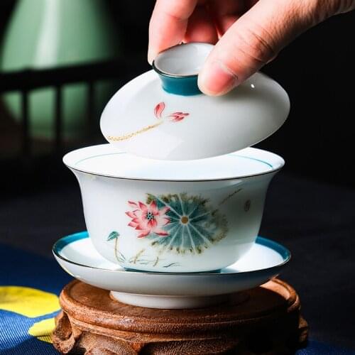 NEWYEARNEW 1piece Tea Tureen Cup Enamel Business Gift Chinese High Quality Tableware Drinkware Set Kung Fu Accessories
