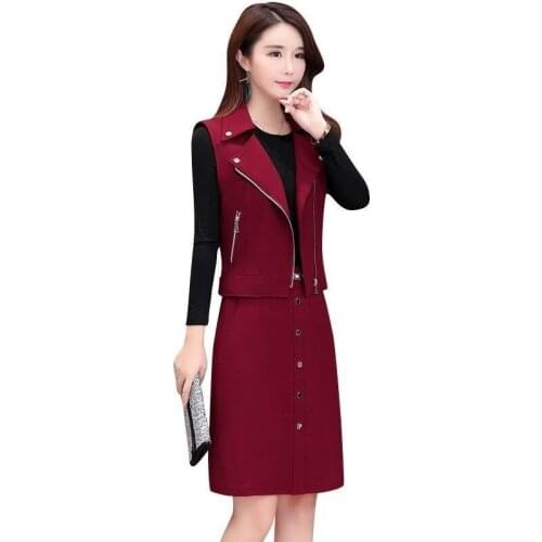 Women Set 2021 Female Spring Autumn Dress Two Piece Set Splicing Long Sleeve Dresses+Vest Tops Lady Fashion Set Dress Women B