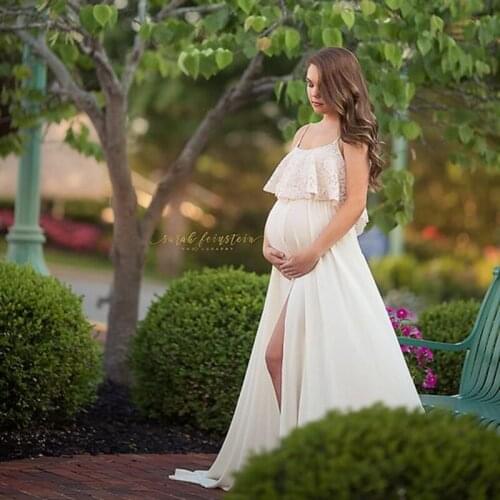 Women Pregnant Dress Lace Long Maxi Dress Maternity Gown Photography Props Clothes Party Wedding Dress