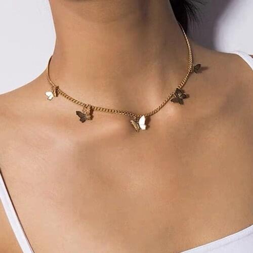 Gold Chain Butterfly Pendant Choker Necklace Women Statement Collares Bohemian Beach Jewelry Gift Collier Cheap