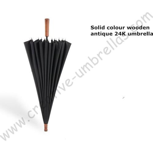 115cm diameter 24 ribs hand open solid colour antique wooden business umbrella with carrying belts commercial stick car parasol