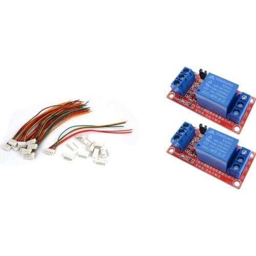 10Pcs 15Cm RC 4S Lipo Balance Charger Cable Extension Lead Connector With 2Pcs 1 Channel 5V Relay Module Board Shield