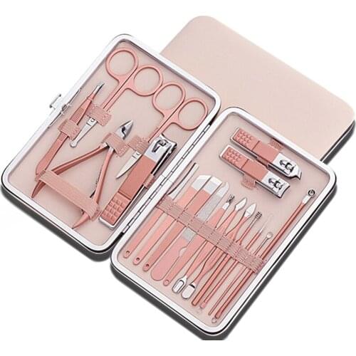18Pcs/Set Rose Gold Stainless Nail Art Tools Kits Steel Nail Clipper Cutter Trimmer Ear Pick Grooming Kit Manicure Set Pedicure