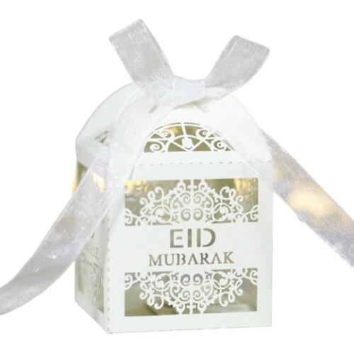50Pcs Eid Mubarak Favors Candy Boxes Lace Ramadan Kareem Gift Boxes DIY Islamic Muslim Happy al-Fitr Eid Event Party Supplies