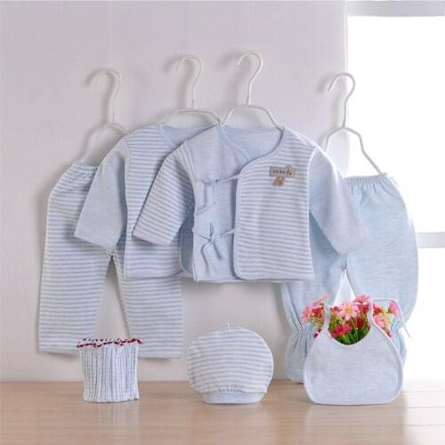 7 PCS/SET Spring Autumn Newborn Baby Clothing Set Cotton Stripe Infant Baby Boy Girl Underwear Suit Baby Outfit Baby Shower Gift