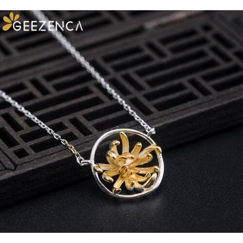 925 Sterling Silver Gold Plated Chrysanthemum Pendant Necklace For Women Flower Trendy Chokers Necklaces Fine Jewelry Party Gift