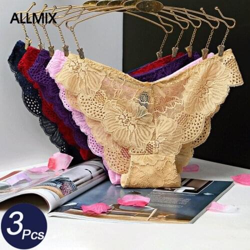 ALLMIX 3Pcs/lot Sexy Womens Hollow Out Panties Underwear Seamless Briefs With Bow Low Waist Comfort Breathable Lady Lingerie