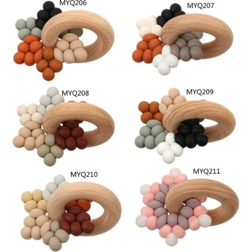 Baby Silicone Teether Gym Play Beech Wood Ring Teething Bracelet Montessori Toys F3ME