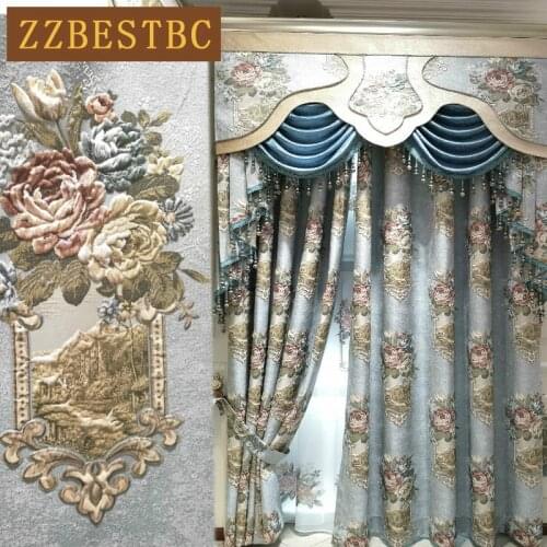 European luxury royal villa dark gold embroidered blackout Curtains for Living Room Classic high quality Curtain for Bedroom