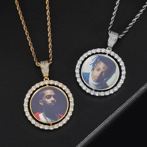 3UMeter Personalized Custom Memory Photo Necklace Men Hip Hop Cuban Chain Necklace Pendant Necklace With Zircon Tennis Gift
