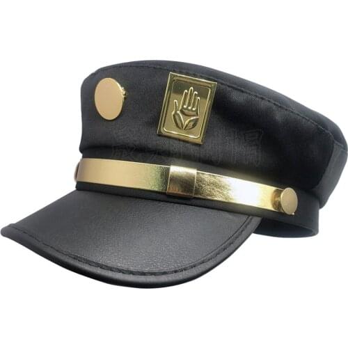 JoJos Bizarre Adventure JOJO Hat Cosplay Real Type Black Peaked Cap with Metal label For Adult Or Boys and girls