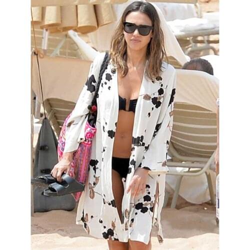 Swimsuit Beach Cover Up Women Clothing Long Sleeve Floral Printed Cardigan Female Summer Beach Blouse Top Sunscreen Cover Ups