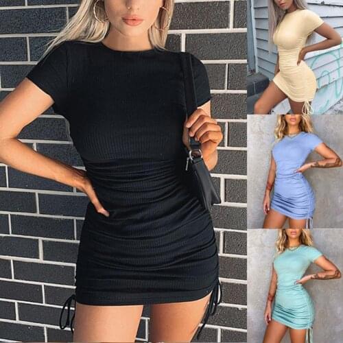 Summer Dress Short Sleeve Elastic Slim Ribbing Party Dress for Party
