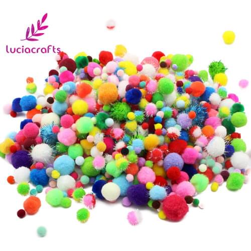 Lucia crafts 50g/lot 8-30mm Colored Assorted Styles Pompom Balls Fluffy Pom Pom For Kids DIY Dolls Garment Handcraft J0701