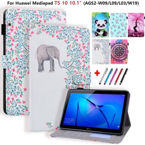 Cute Elephant Panda Tablet Cover For Funda Huawei MediaPad T5 10 AGS2-W09/L09/L03 10.1 inch Tablet Case T5 T 5 Coque 10 1 +Gift