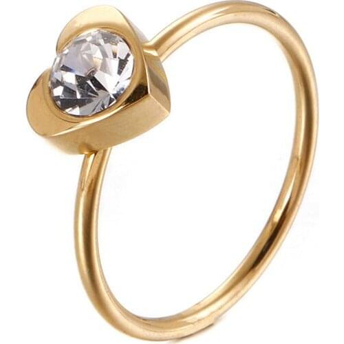 Fashion Simple Heart-shaped Zircon Titanium Steel Ring Ladies