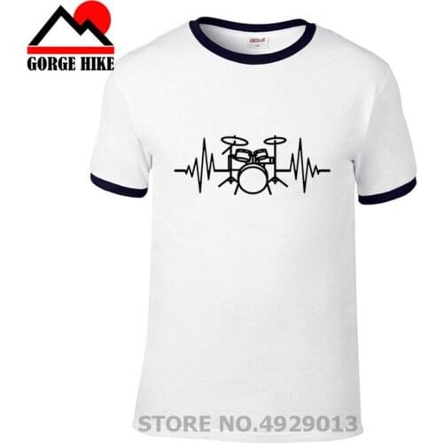 Cardiograph Logo Custom Printed T Shirts MenS Short Sleeve Top O-Neck Drums Drummer Heartbeat T Shirt Camisetas Hombre T-shirt