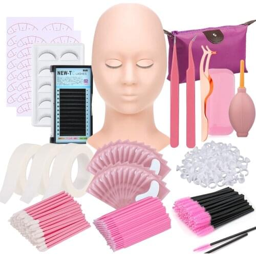 False Eyelash Extension Kit Micro Brush Training Head Eye Patches Mascara Wands Applicator Beginner Eyelash Extension Supplies