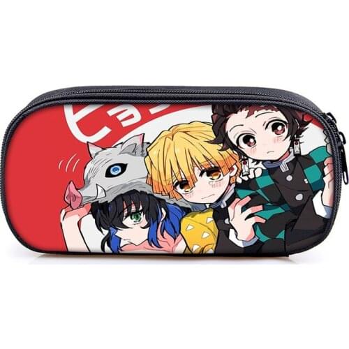 New Anime Demon Slayer Pen Bag Kimetsu No Yaiba Pencil Case Kamado Tanjirou Cosmetic Bag Functionary Cartoon Stationery Bag