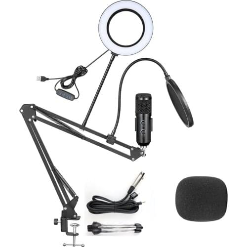 Upgrade BM 800 Condenser Microphone with Ring Light Kits bm800 USB Microphone for PC Computer Gaming Video Recording Mic Stand