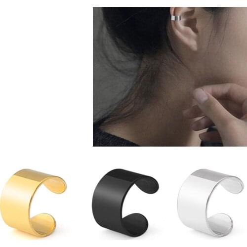 Wholesale Jewelry-- 316L Titanium steel NO Earhole Spring Clip Earrings (1 pc ) For Auricle Men Women Gold Black White
