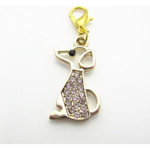 20pcs/lot Crystal Dog Dangle Charm Lobster Clasp Charm DIY Bracelets Necklace Pendants Hanging Floating Charms Jewelry