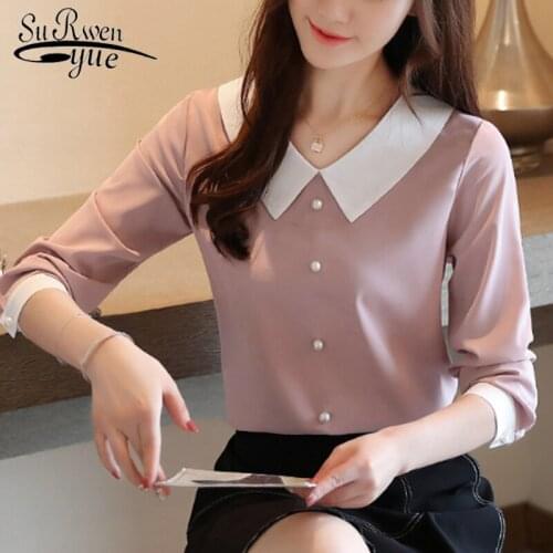 Casual Long Sleeve Chiffon Blouse Korean Fashion Clothing Women Tops and Blouse Solid Autumn Button Tops Blusas 6276 50