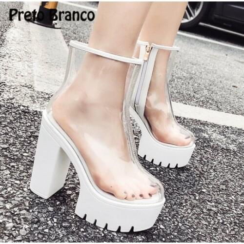 PRETO BRANCO 2020 Summer New Transparent Film Platform Shoes Thick Heel Color Matching High-heeled Womens Sandals JXQ