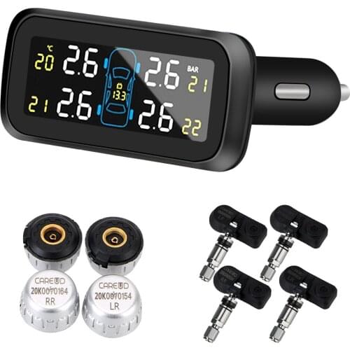 Tire Pressure Monitoring System Auto Security Alarm Systems Wireless Digital LCD Display Cigarette Lighter Type TPMS