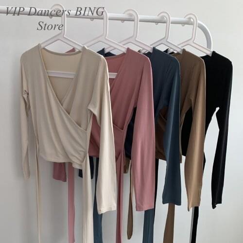 Fairy Wrap Top For Adult Ballerina Warm Up Blouse Long Sleeve Classical Dance Costume Dancer Outfit Modern Dancewear JL2889