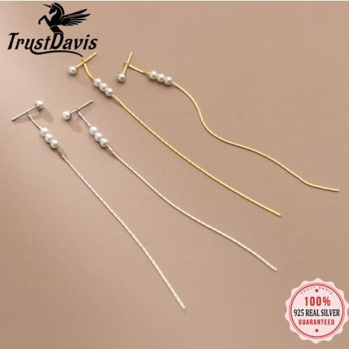 Trustdavis Genuine 925 Sterling Silver Fashion Long Tassel Chain Stud Earring For Women Wedding Valentines Day Jewelry DA2363